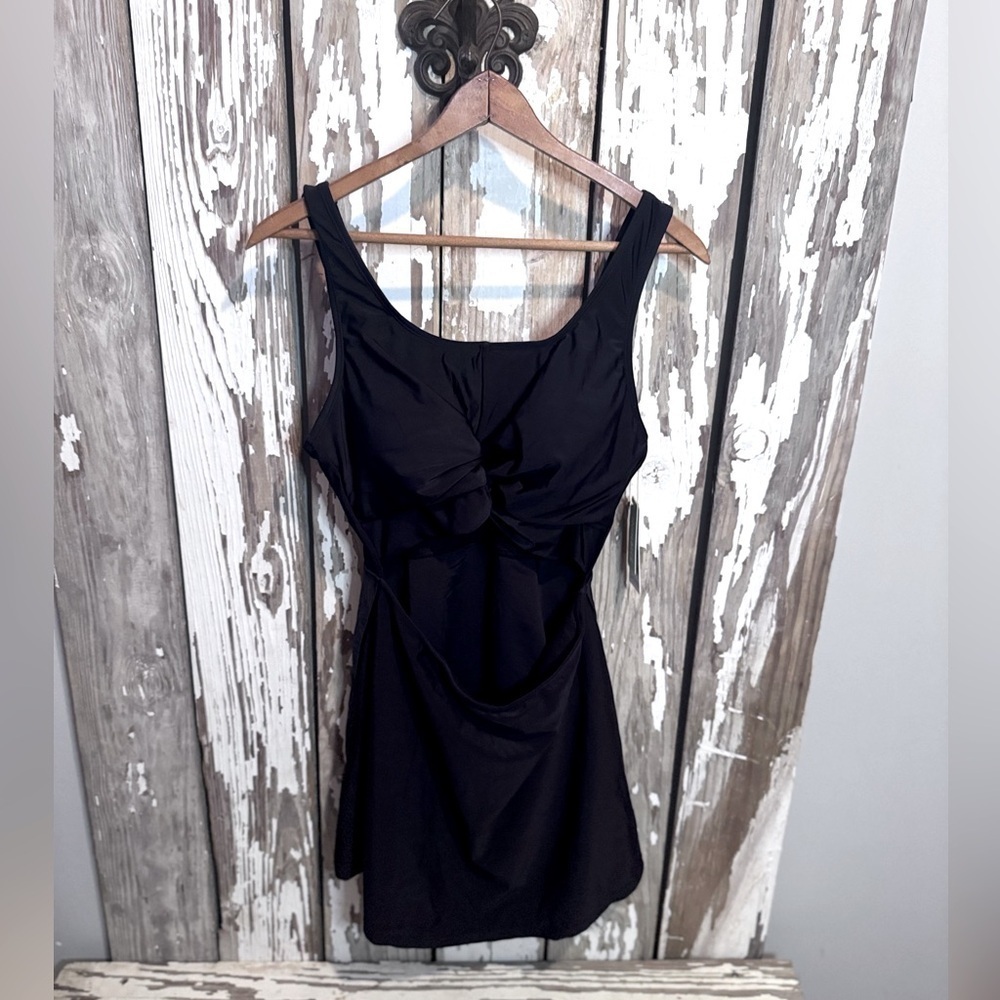 Shekini Swimswit NWT Size Large Black Hollow Out Front Swimskirt/ shorts Dress